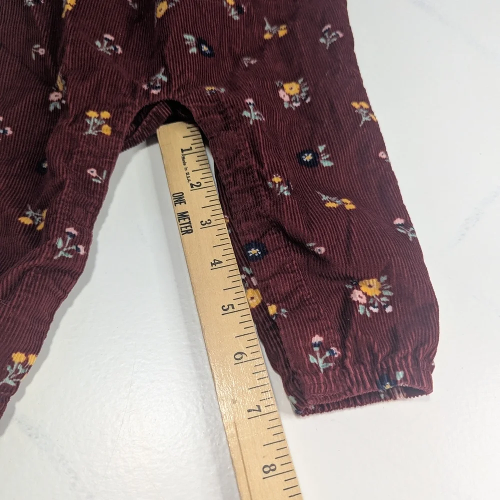 Carter's Corduroy Maroon Floral Bibbed Romper 9 Months